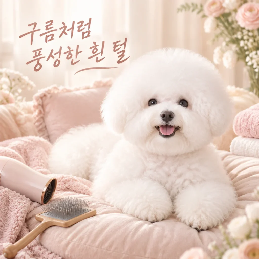 파스텔톤 배경의 사랑스러운 비숑 프리제 AI 이미지