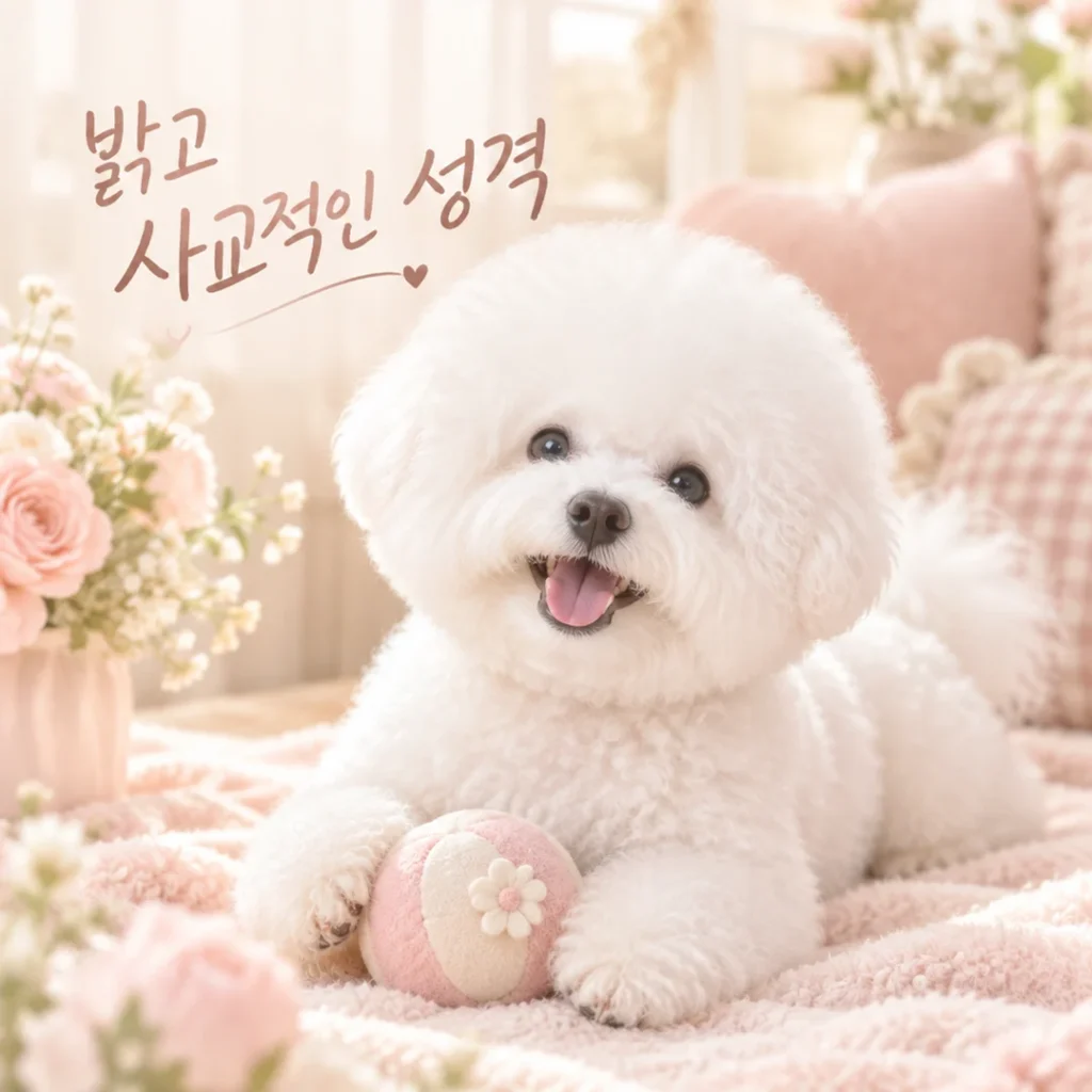 풍성하고 부드러운 흰 털이 돋보이는 비숑 프리제