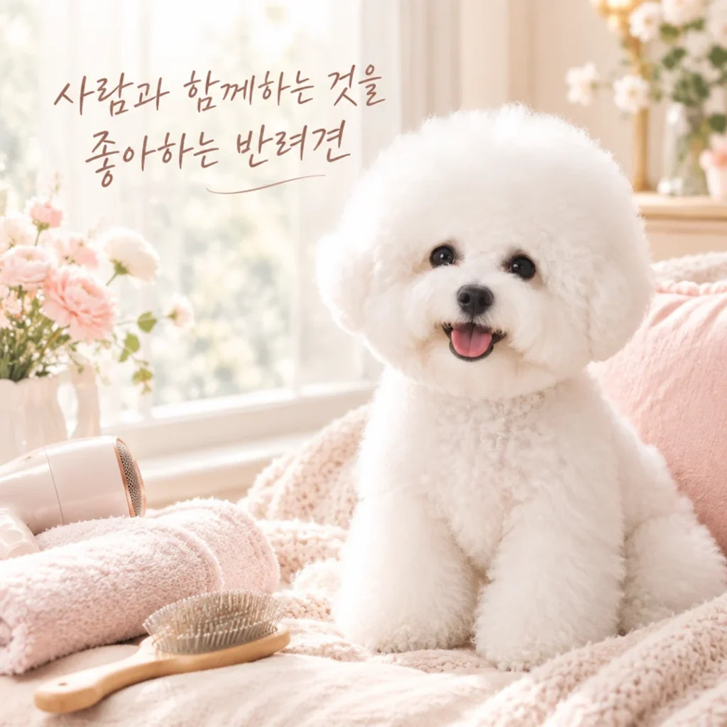 포근한 분위기에서 촬영한 비숑 프리제의 귀여운 모습